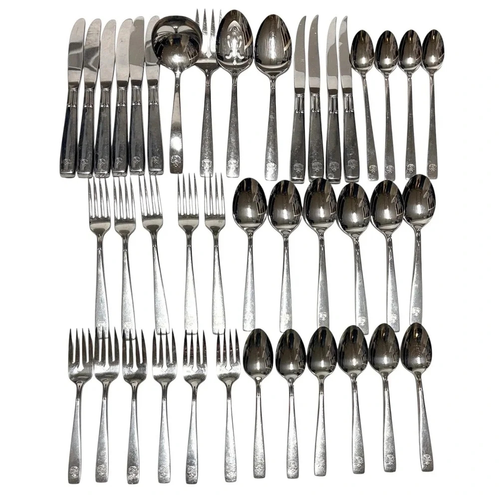 Vintage Oneidacraft Deluxe Stainless Flatware Set RX Pharmacy Medical Logo 41 Pc